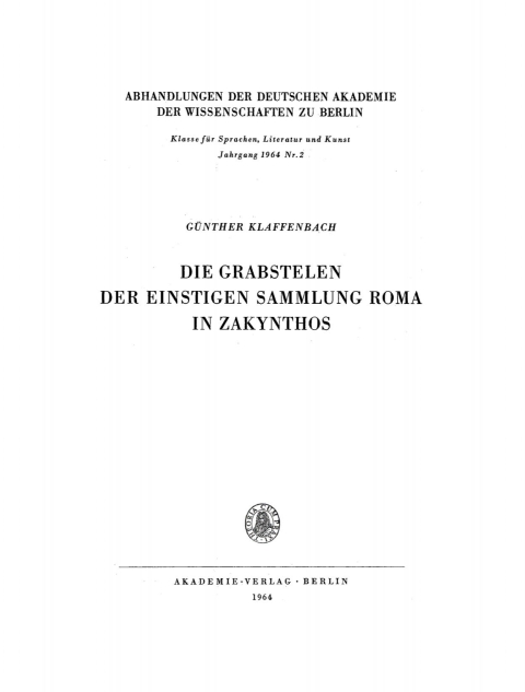 Cover image for book Die Grabstelen der einstigen Sammlung Roma in Zakynthos