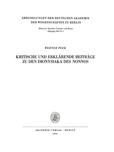 Cover image for book Kritische und erklärende Beiträge zu den Dionysiaka des Nonnos