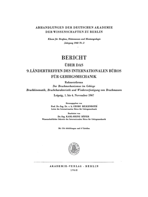 Cover image for book Bericht über das 9. Ländertreffen des Internationalen Büros für Gebirgsmechanik