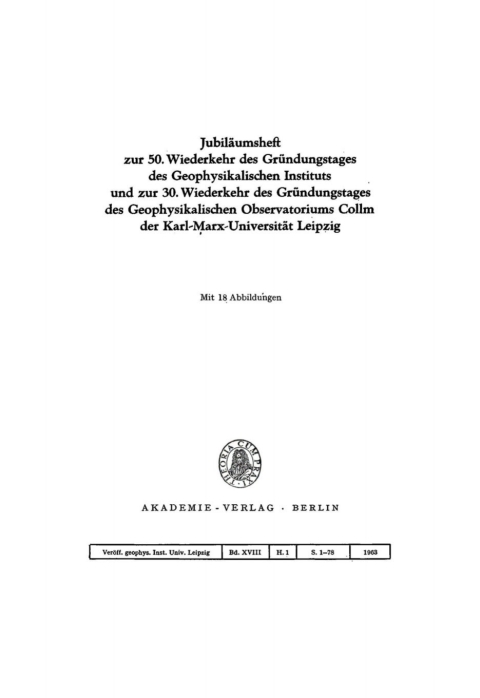 Cover image for book Jubiläumsheft zur 50. Wiederkehr des Gründungstages des Geophysikalischen Instituts und zur 30. Wiederkehr des Gründungstages des Geophysikalischen Observatoriums Collm der Karl-Marx-Universität Leipzig