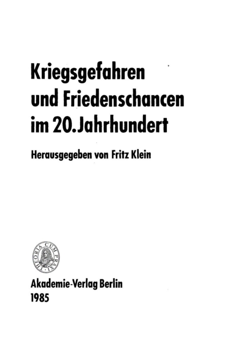 Cover image for book Kriegsgefahren und Friedenschancen im 20. Jahrhundert