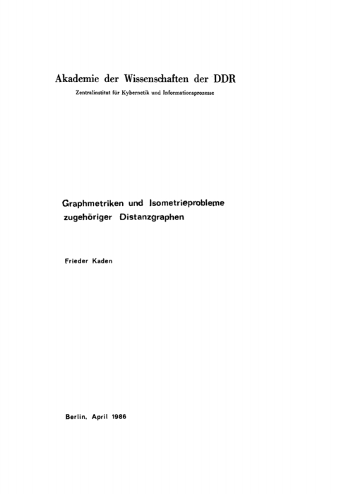 Cover image for book Graphmetriken und Isometrieprobleme zugehöriger Distanzgraphen