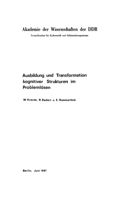 Cover image for book Ausbildung und Transformation kognitiver Strukturen im Problemlösen