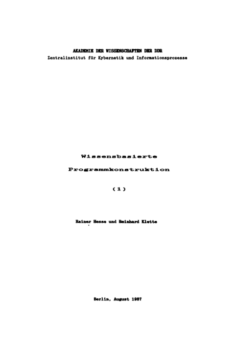 Cover image for book Wissensbasierte Programmkonstruktion I