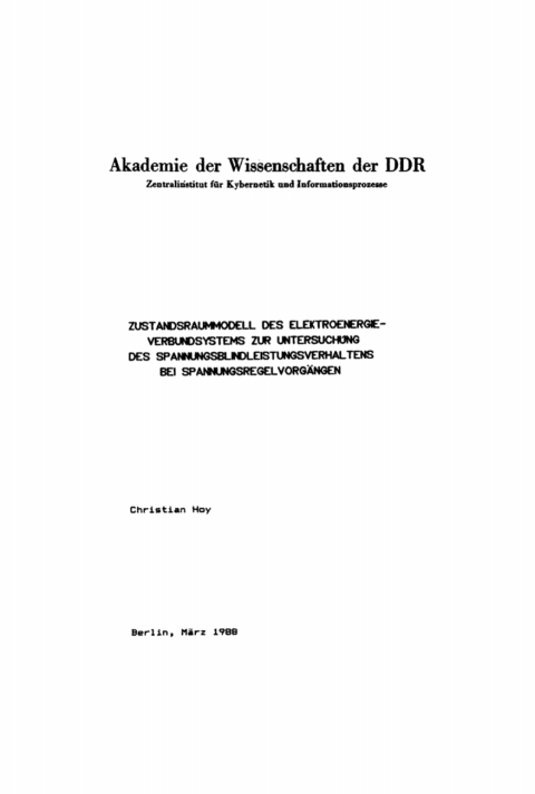 Cover image for book Zustandsraummodell des Elektroenergieverbundsystems zur Untersuchung des Spannungsblindleistungsverhaltens bei Spannungsregelvorgängen