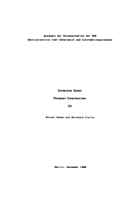 Cover image for book Knowledge Based Program Construction II