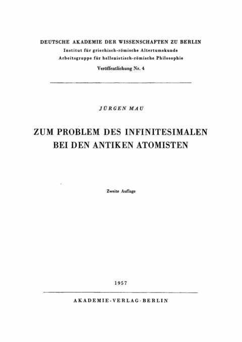 Cover image for book Zum Problem des Infinitesimalen bei den antiken Atomisten
