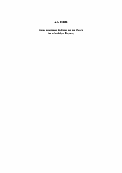 Cover image for book Einige nichtlineare Probleme aus der Theorie der selbsttätigen Regelung