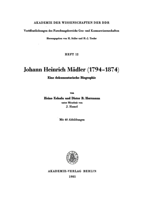 Cover image for book Johann Heinrich Mädler (1794–1874)