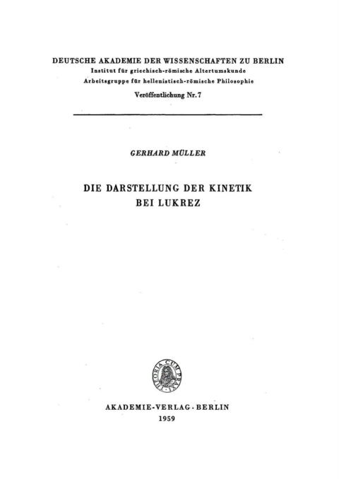 Cover image for book Die Darstellung der Kinetik bei Lukrez