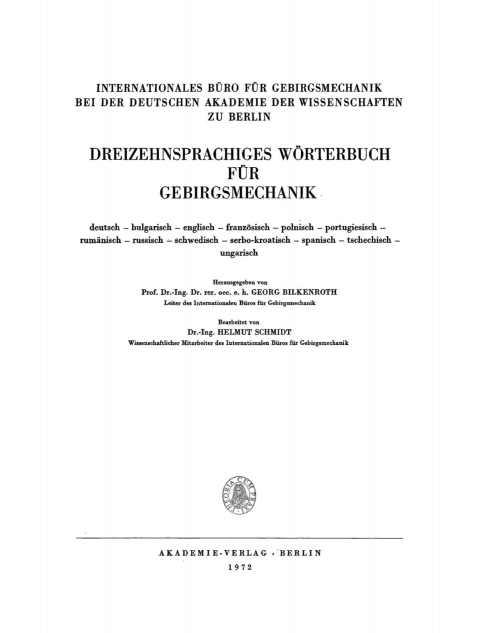Cover image for book Dreizehnsprachiges Wörterbuch für Gebirgsmechanik