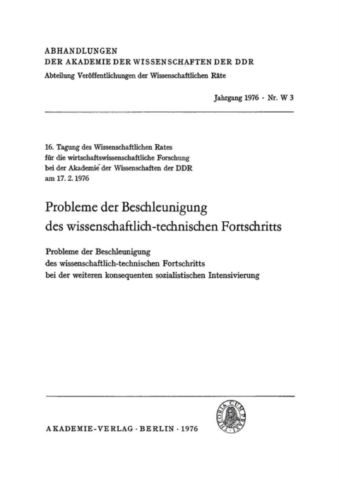 Cover image for book Probleme der Beschleunigung des wissenschaftlich-technischen Fortschritts