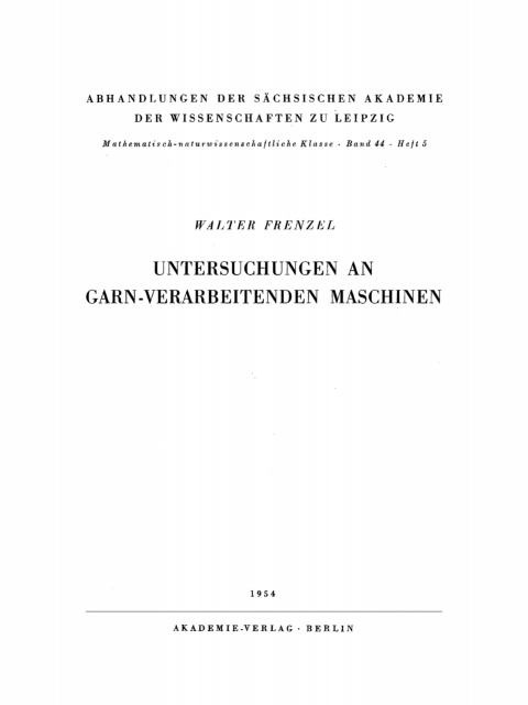Cover image for book Untersuchungen an garn-verarbeitenden Maschinen