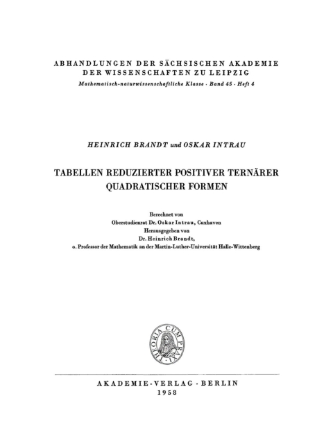 Cover image for book Tabellen reduzierter positiver ternärer quadratischer Formen