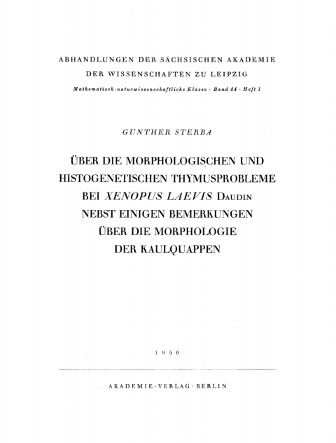 Cover image for book Über die Morphologischen und histogenetischen Thymusprobleme bei Xenopus Laevis Daundin nebst einigen Bemerkungen über die Morphologie der Kaulquappen