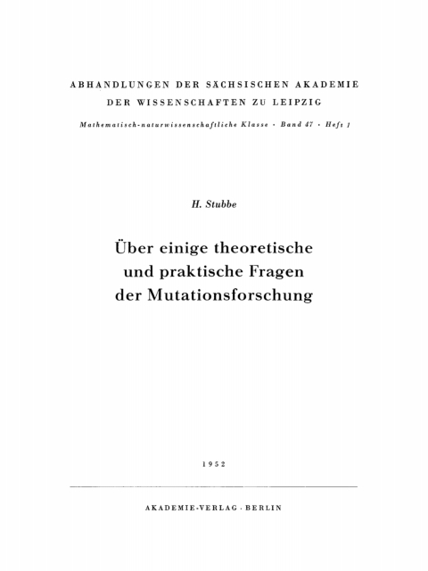 Cover image for book Über einige theoretische und praktische Fragen der Mutationsforschung