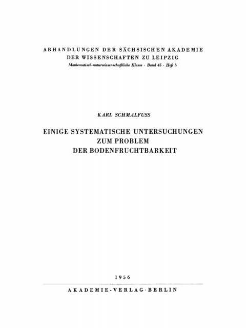 Cover image for book Einige systematische Untersuchungen zum Problem der Bodenfruchtbarkeit