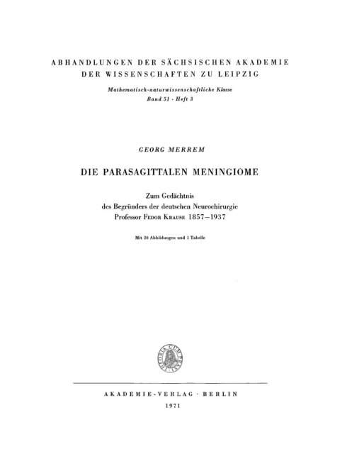 Cover image for book Die parasagittalen Meningiome