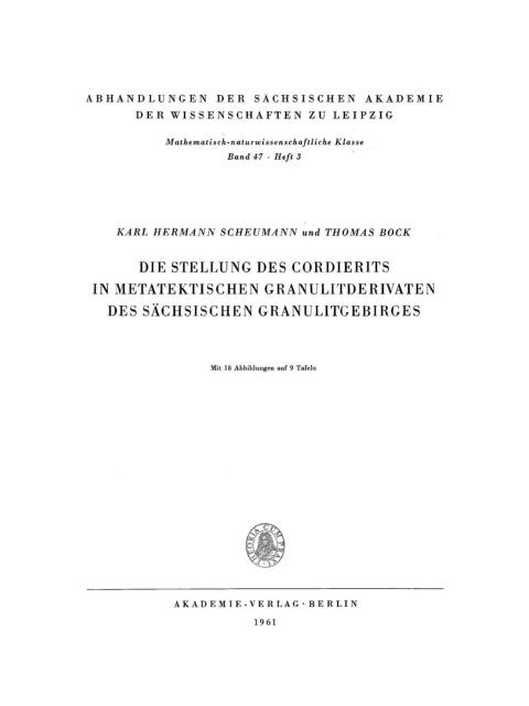 Cover image for book Die Stellung des Cordierits in metatektischen Granulitderivaten des sächsischen Granulitgebirges