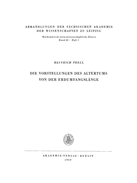 Cover image for book Die Vorstellungen des Altertums von der Erdumfangslänge
