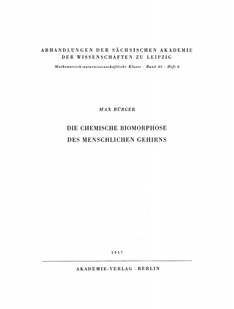Cover image for book Die chemische Biomorphose des menschlichen Gehirns