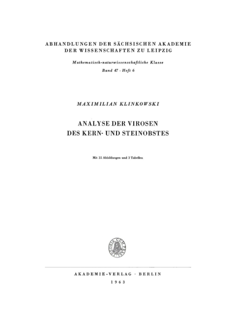 Cover image for book Analyse der Virosen des Kern- und Steinobstes