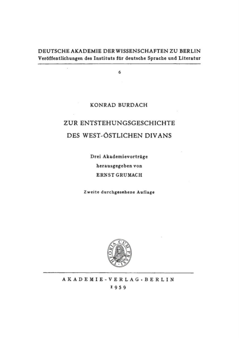 Cover image for book Zur Entstehungsgeschichte des West-Östlichen Divans