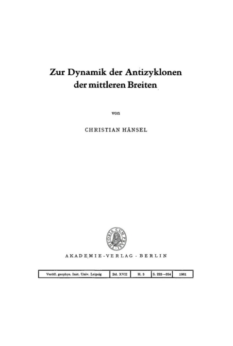 Cover image for book Zur Dynamik der Antizyklonen der mittleren Breiten