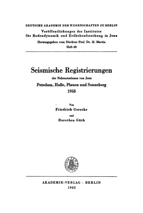 Cover image for book Seismische Registrierungen der Nebenstationen von Jena