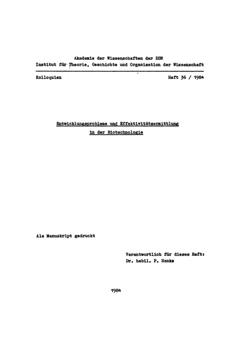 Cover image for book Entwicklungsprobleme und Effektivitätsermittlung in der Biotechnologie