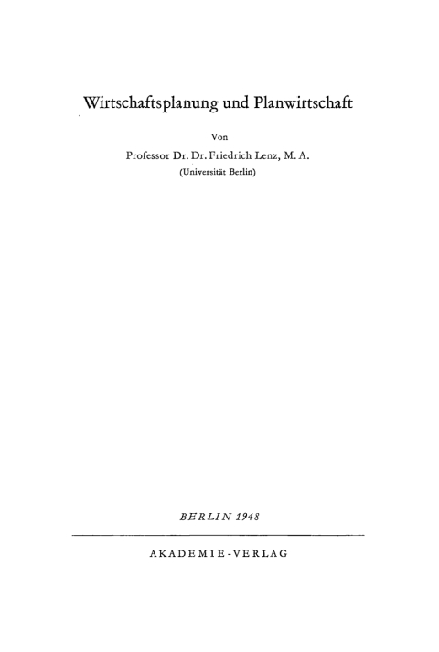 Cover image for book Wirtschaftsplanung und Planwirtschaft