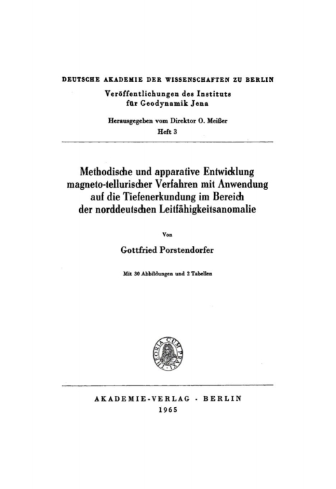 Cover image for book Methodische und apparative Entwicklung magneto-tellurischer Verfahren mit Anwendung auf die Tiefenerkundung im Bereich der norddeutschen Leitfähigkeitsanomalie