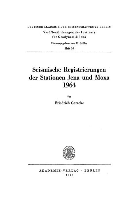 Cover image for book Seismische Registrierungen der Stationen Jena und Moxa 1964
