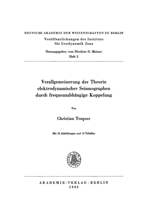Cover image for book Verallgemeinerung der Theorie elektrodynamischer Seismographen durch frequenzabhängige Koppelung