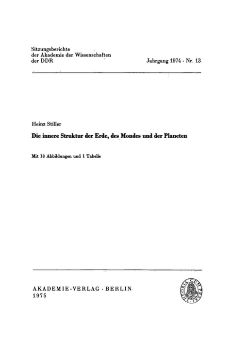 Cover image for book Die innere Struktur der Erde, des Mondes und der Planeten