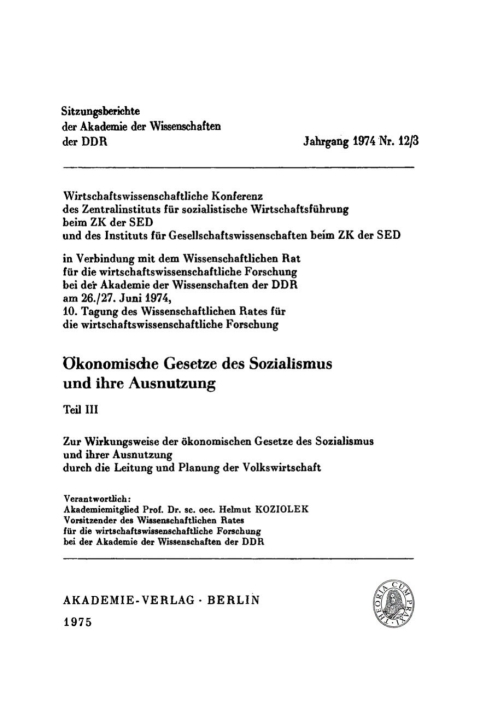 Cover image for book Zur Wirkungsweise der ökonomischen Gesetze des Sozialismus und ihrer Ausnutzung durch die Leitung und Planung der Volkswirtschaft