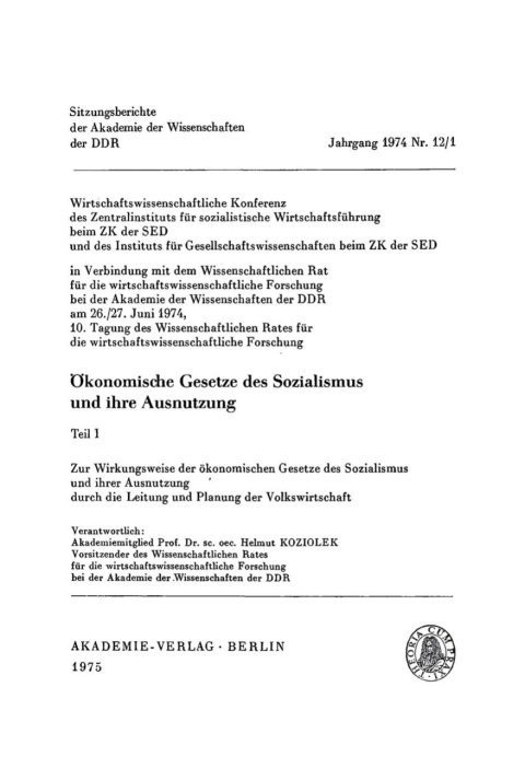 Cover image for book Zur Wirkungsweise der ökonomischen Gesetze des Sozialismus und ihrer Ausnutzung durch die Leitung und Planung der Volkswirtschaft