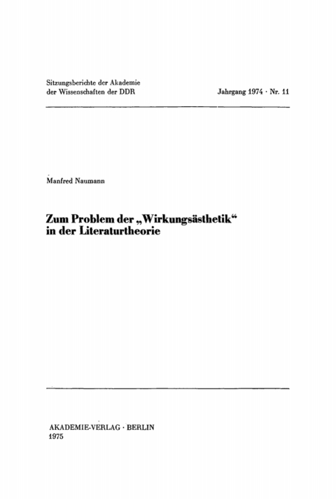 Cover image for book Zum Problem der „Wirkungsästhetik“ in der Literaturtheorie