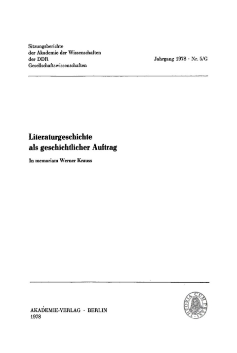 Cover image for book Literaturgeschichte als geschichtlicher Auftrag