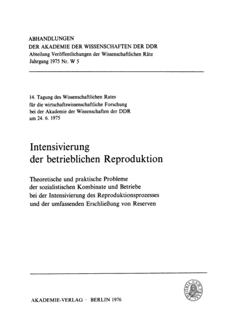 Cover image for book Intensivierung der betrieblichen Reproduktion