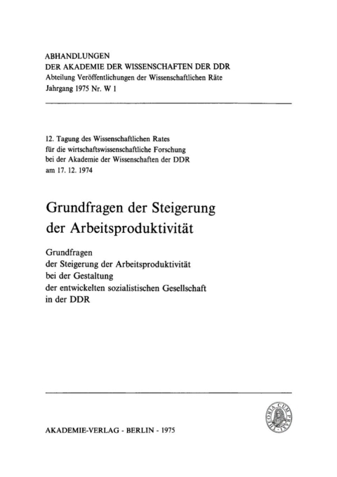 Cover image for book Grundfragen der Steigerung der Arbeitsproduktivität