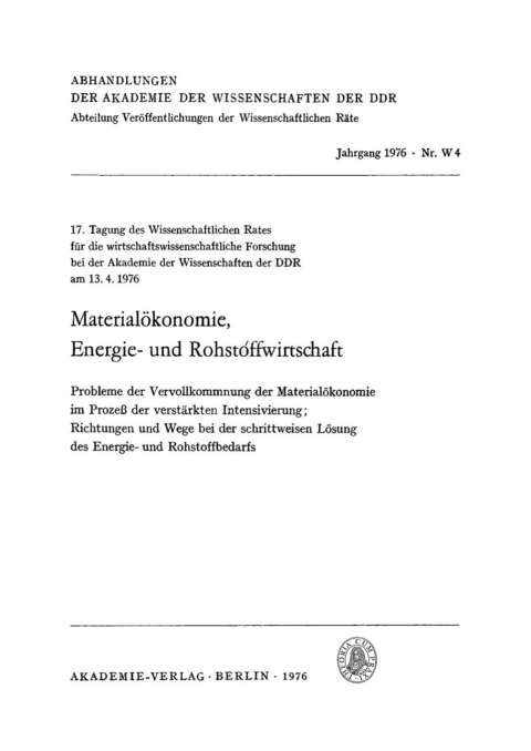Cover image for book Materialökonomie, Energie- und Rohstoffwirtschaft