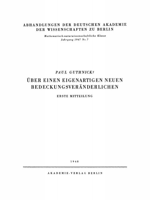 Cover image for book Über einen eigenartigen neuen Bedeckungsveränderlichen