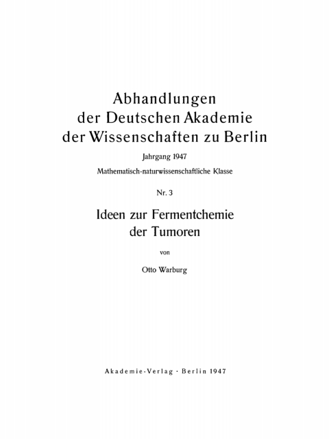 Cover image for book Ideen zur Fermentchemie der Tumoren