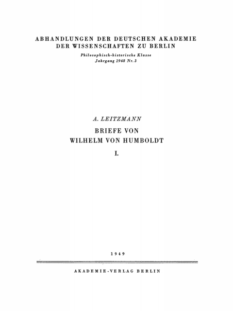 Cover image for book Briefe von Wilhelm von Humboldt, I.
