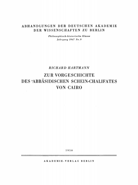 Cover image for book Zur Vorgeschichte des ‘Abbāsidischen Schein-Chalifates von Cairo