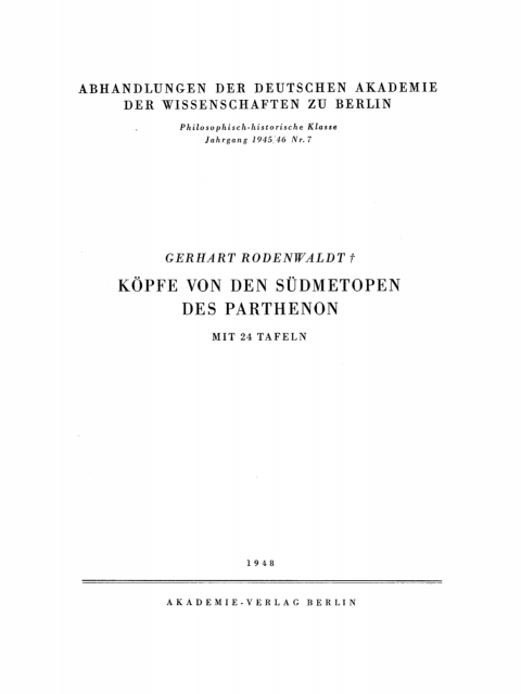Cover image for book Köpfe von den Südmetopen des Parthenon