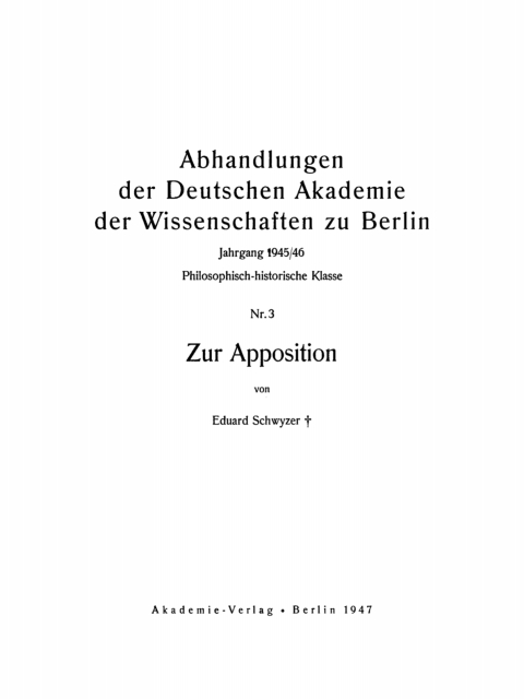 Cover image for book Zur Apposition