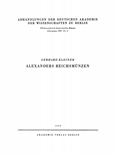 Cover image for book Alexanders Reichsmünzen