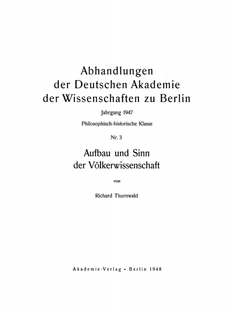 Cover image for book Aufbau und Sinn der Völkerwissenschaft